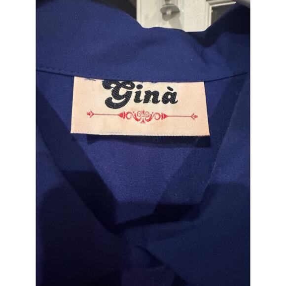 Vintage Gina Royal Blue Cameo Blouse / dress Pearl & Gold Chain Accents Medium - Picture 11 of 16